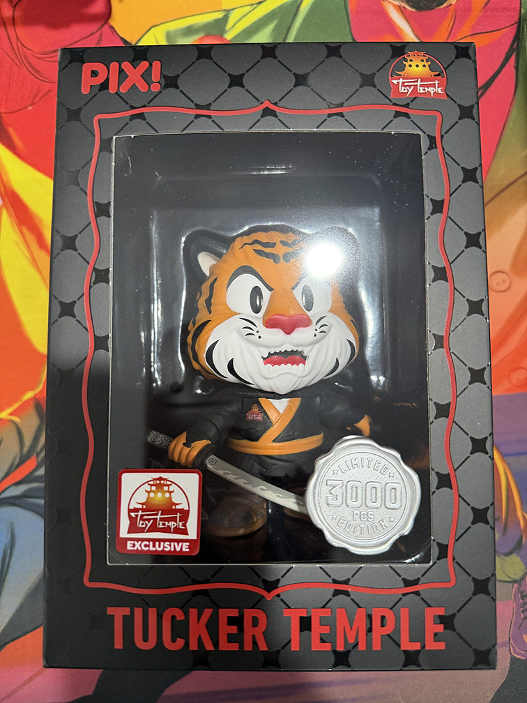 Thrilljoy PIX! Tucker Temple tiger figure in black window box with LE 3000 silver seal, Toy Temple exclusive