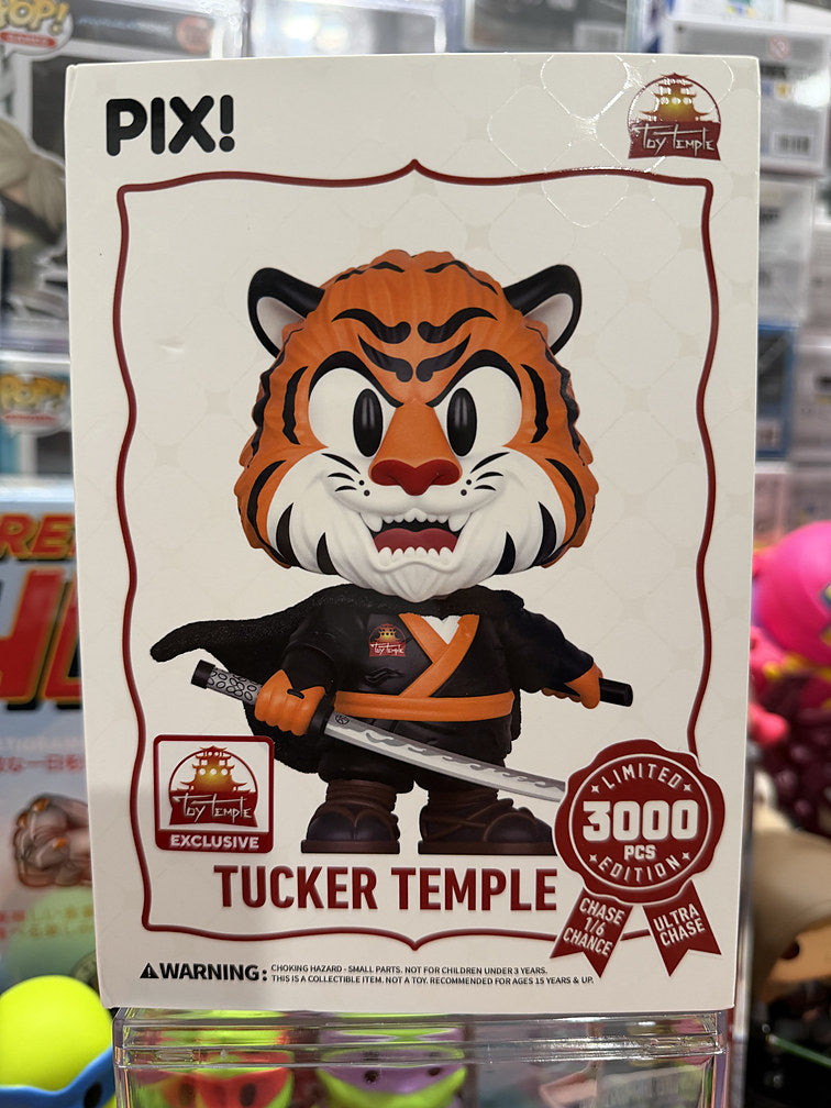 Thrilljoy PIX! Tucker Temple tiger figure in black window box with LE 3000 silver seal, Toy Temple exclusive